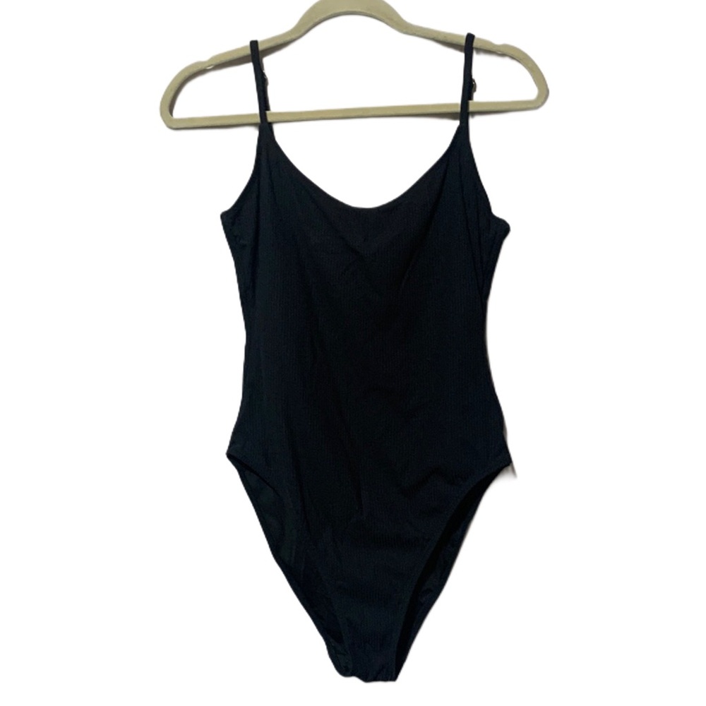 Andie Black Ribbed One Piece Swimsuit